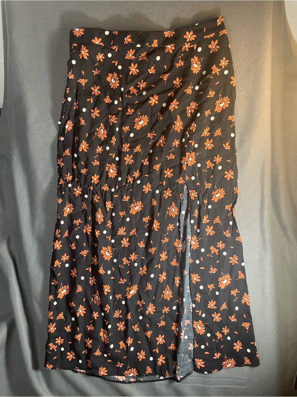 ASOS Black Midi Skirt with Orange Floral Print